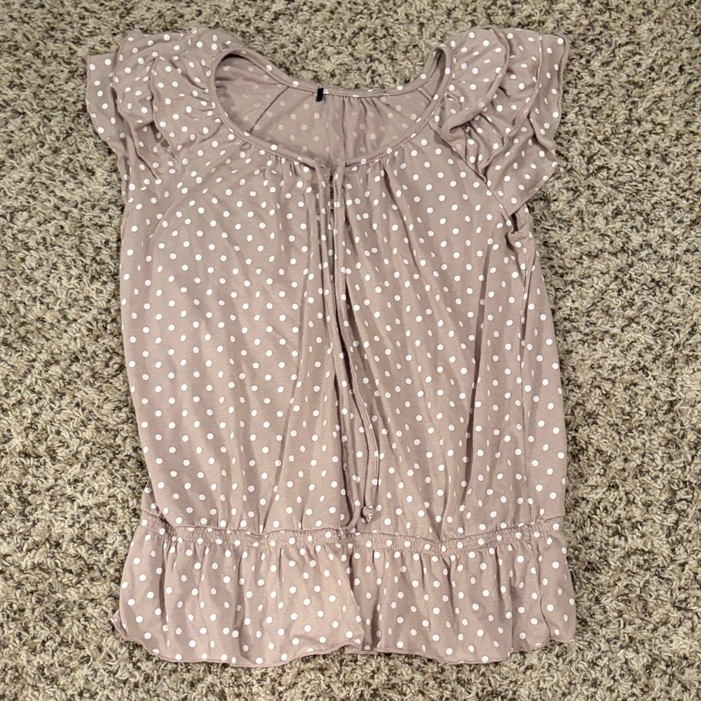 Polka Dot Ruffle Sleeve Blouse in Mauve